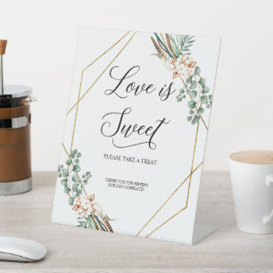 Greenery Eucalyptus Boho Leaves Love is Sweet Pedestal Sign