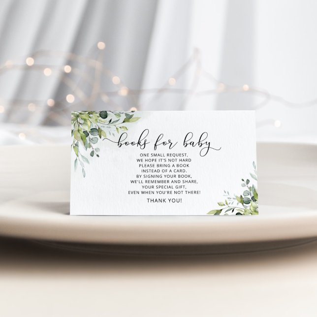 Greenery eucalyptus books for baby ticket  enclosure card (Creator Uploaded)