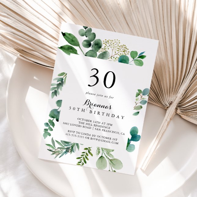 Greenery Eucalyptus Botanical 30th Birthday Party Invitation (Creator Uploaded)