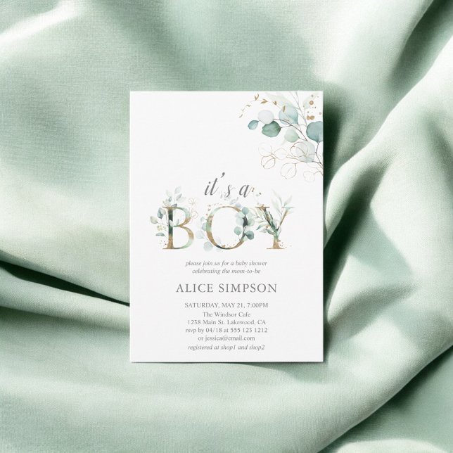 Greenery Eucalyptus Botanical Boy Baby Shower Invitation (Creator Uploaded)