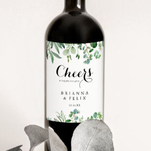 Greenery Eucalyptus Botanical Cheers Wedding Wine Label