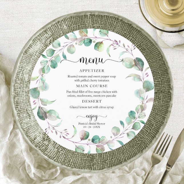 Greenery Eucalyptus Bridal Shower Circle Menu Invitation (Creator Uploaded)