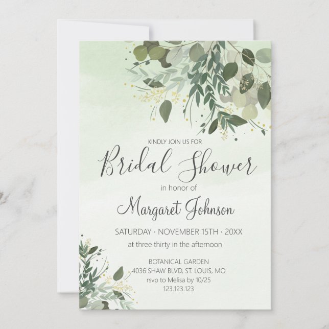 Greenery Eucalyptus Bridal Shower Invitation (Front)