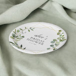 Greenery Eucalyptus Bridal Shower Paper Plate<br><div class="desc">Elevate your bridal shower with our bespoke round paper plates, where modern design meets nature's touch. Encased within a chic geometric frame, the delicate watercolor eucalyptus leaves whisper tales of elegance and serenity. At the heart of this design, your name elegantly stands in modern script, making every plate a personal...</div>