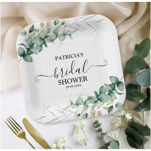 Greenery Eucalyptus Bridal Shower Paper Plate
