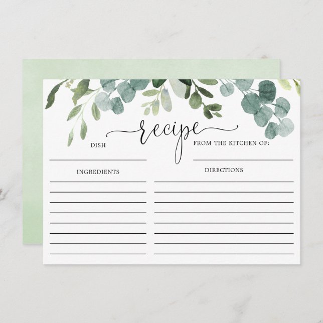 Greenery eucalyptus bridal shower recipe card (Front/Back)