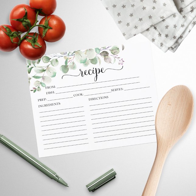 Greenery Eucalyptus Bridal Shower Recipe Cards (Creator Uploaded)