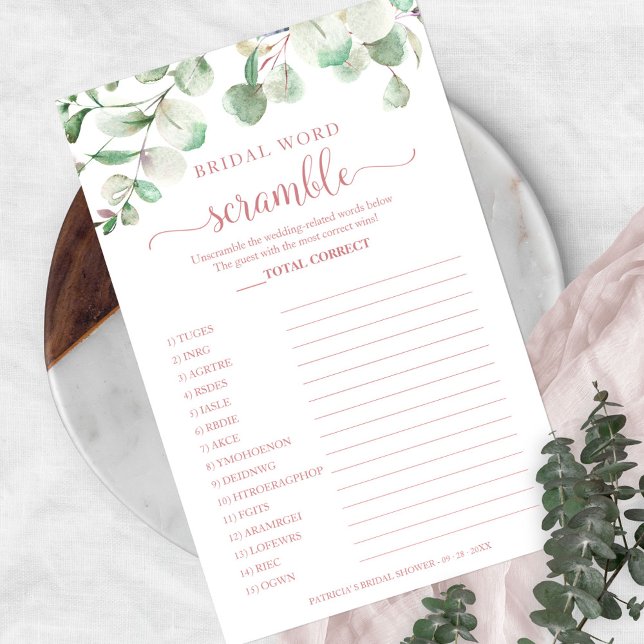 Greenery Eucalyptus Bridal Word Scramble Game Flye Flyer (Creator Uploaded)