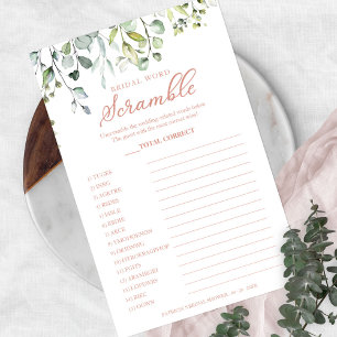 Greenery Eucalyptus Bridal Word Scramble Game Flyer
