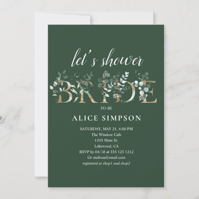 Greenery Eucalyptus Calligraphy Bridal Shower Invitation (Front)