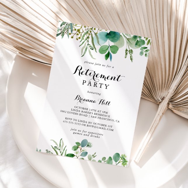 Greenery Eucalyptus Calligraphy Retirement Party Invitation (Creator Uploaded)