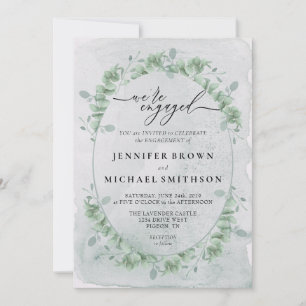 Greenery Eucalyptus Calligraphy Signature Engaged Invitation