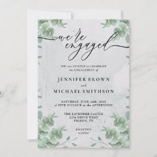 Greenery Eucalyptus Calligraphy We are engaged Invitation