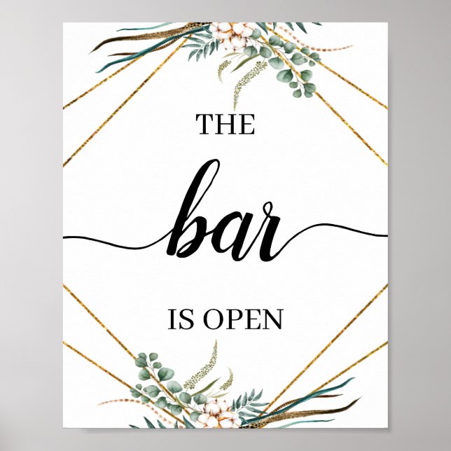 Greenery Eucalyptus Calligraphy Wedding Bar Sign (Front)