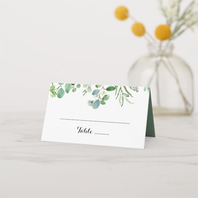 Greenery Eucalyptus Calligraphy Wedding Place Card (Front)