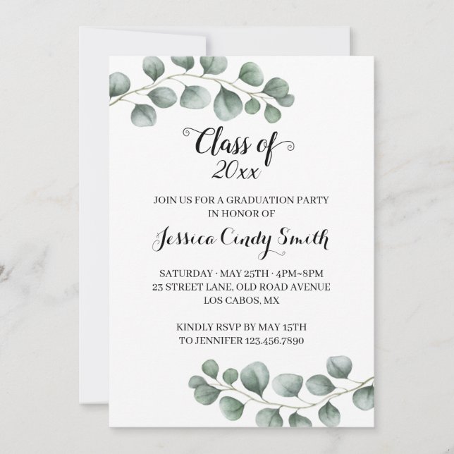 Greenery Eucalyptus Class of 2019 Photo Graduation Invitation (Front)