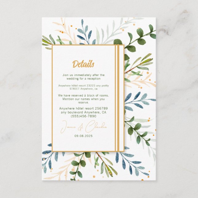 Greenery eucalyptus Classic formal wedding  Enclosure Card (Front)