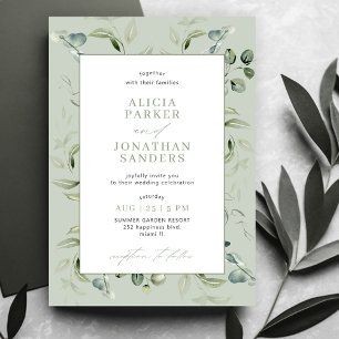 Greenery eucalyptus classy modern sage wedding invitation