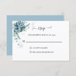 Greenery Eucalyptus Dusty blue Floral 2 Wedding RSVP Card