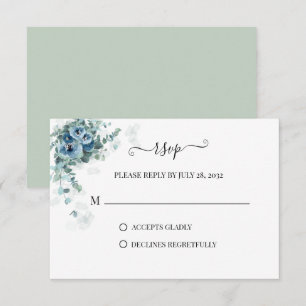 Greenery Eucalyptus Dusty blue Floral Wedding RSVP Card