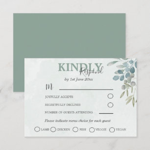 Greenery Eucalyptus Dusty Blue Wedding RSVP Card