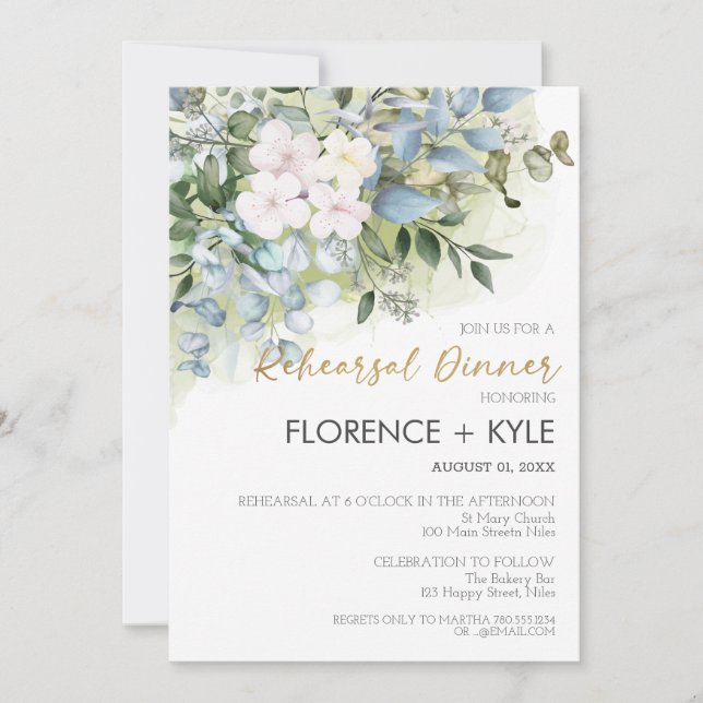 Greenery Eucalyptus Elegant Dusty Rehearsal Dinner Invitation (Front)