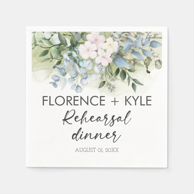Greenery Eucalyptus Elegant Dusty Rehearsal Dinner Napkin (Front)