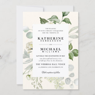 Greenery eucalyptus Elegant Ivory Floral Wedding Invitation