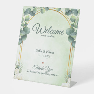 Greenery Eucalyptus Floral Welcome to Our Wedding  Pedestal Sign