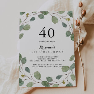 Greenery Eucalyptus Foliage 40th Birthday Party Invitation