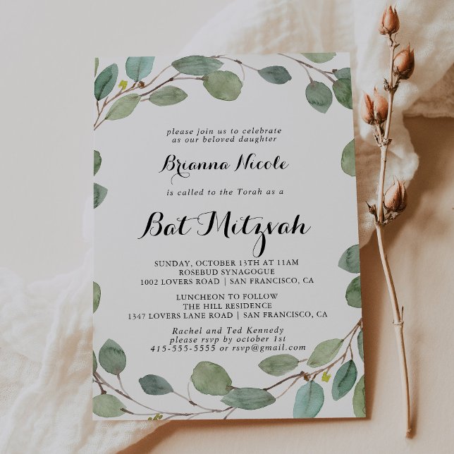 Greenery Eucalyptus Foliage Bat Mitzvah Invitation (Creator Uploaded)
