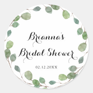 Greenery Eucalyptus Foliage Bridal Shower Favour Classic Round Sticker