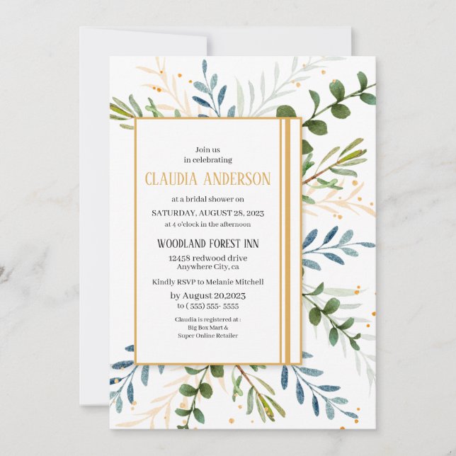 Greenery Eucalyptus foliage bridal shower  Invitation (Front)