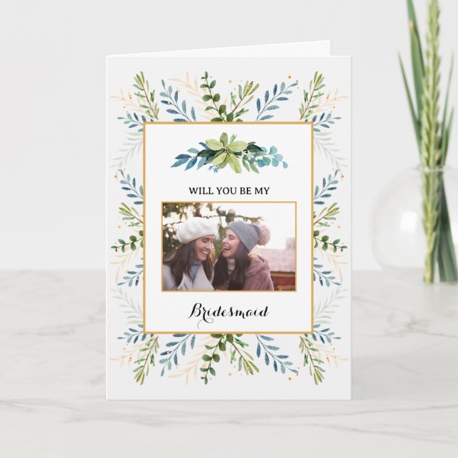 Greenery Eucalyptus foliage Bridal Will You Be My Card (Front)