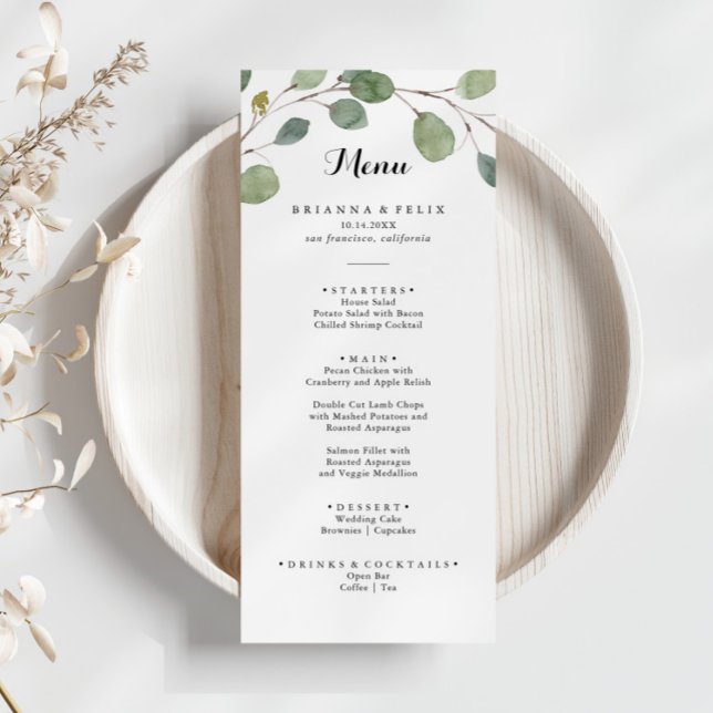 Greenery Eucalyptus Foliage Calligraphy Dinner Menu (Creator Uploaded)