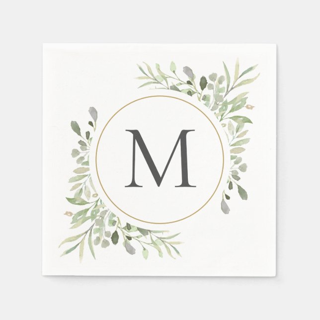 Greenery Eucalyptus Foliage Monogram Napkin (Front)