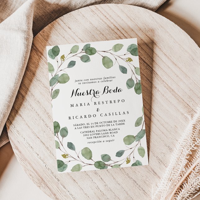 Greenery Eucalyptus Foliage Nuestra Boda Wedding Invitation (Creator Uploaded)