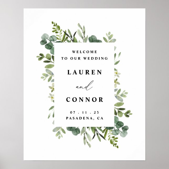 Greenery Eucalyptus Frame Wedding Entrance Sign (Front)