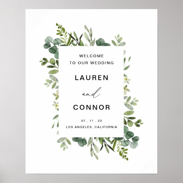Greenery Eucalyptus Frame Wedding Entrance Sign (Front)