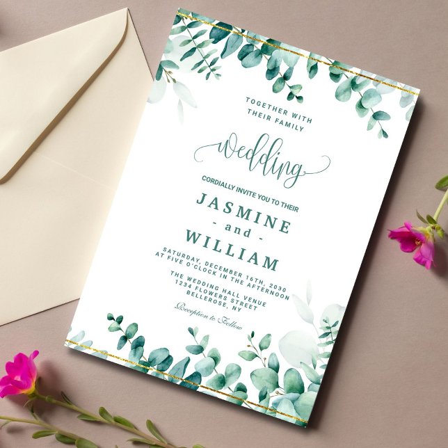 Greenery Eucalyptus Frameborder Wedding Invitation (Creator Uploaded)