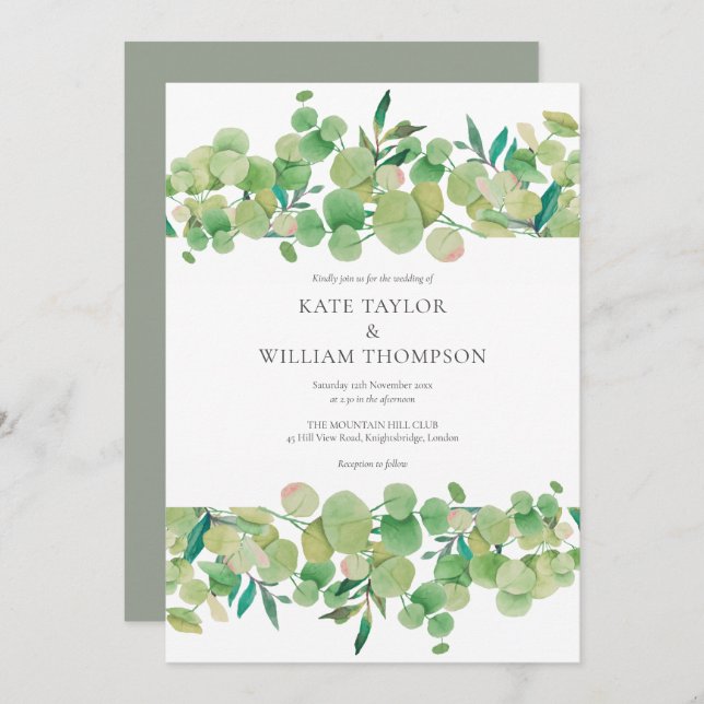 Greenery Eucalyptus Garland Wedding Invitation (Front/Back)