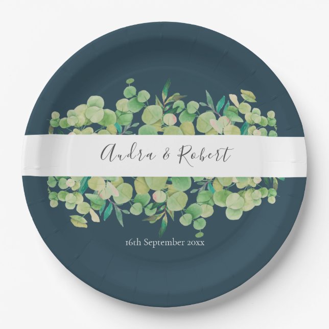 Greenery Eucalyptus Garland Wedding Paper Plate (Front)