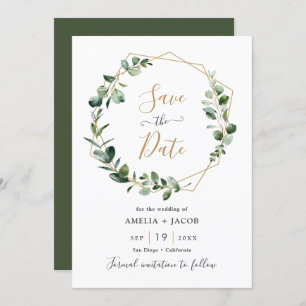 Greenery Eucalyptus Geometric Frame Save the Date Invitation