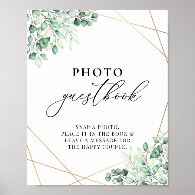 Greenery Eucalyptus Geometric Photo Guestbook (Front)