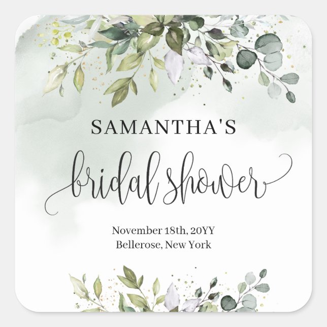 Greenery eucalyptus gold bridal shower sticker (Front)