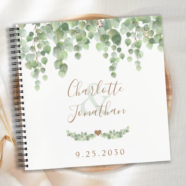 Greenery Eucalyptus Gold Budget Wedding Guestbook  Notebook (Creator Uploaded)
