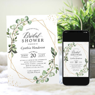 Greenery Eucalyptus Gold Geometric Bridal Shower Invitation