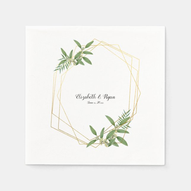 Greenery, Eucalyptus, Gold Geometric, Custom Napkin (Front)