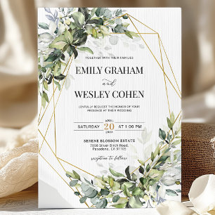 Greenery Eucalyptus Gold Geometric Wedding Invitation