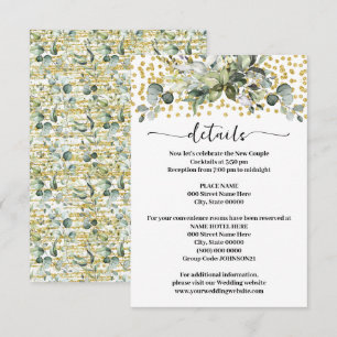 Greenery Eucalyptus Gold Glitter Wedding Details Enclosure Card